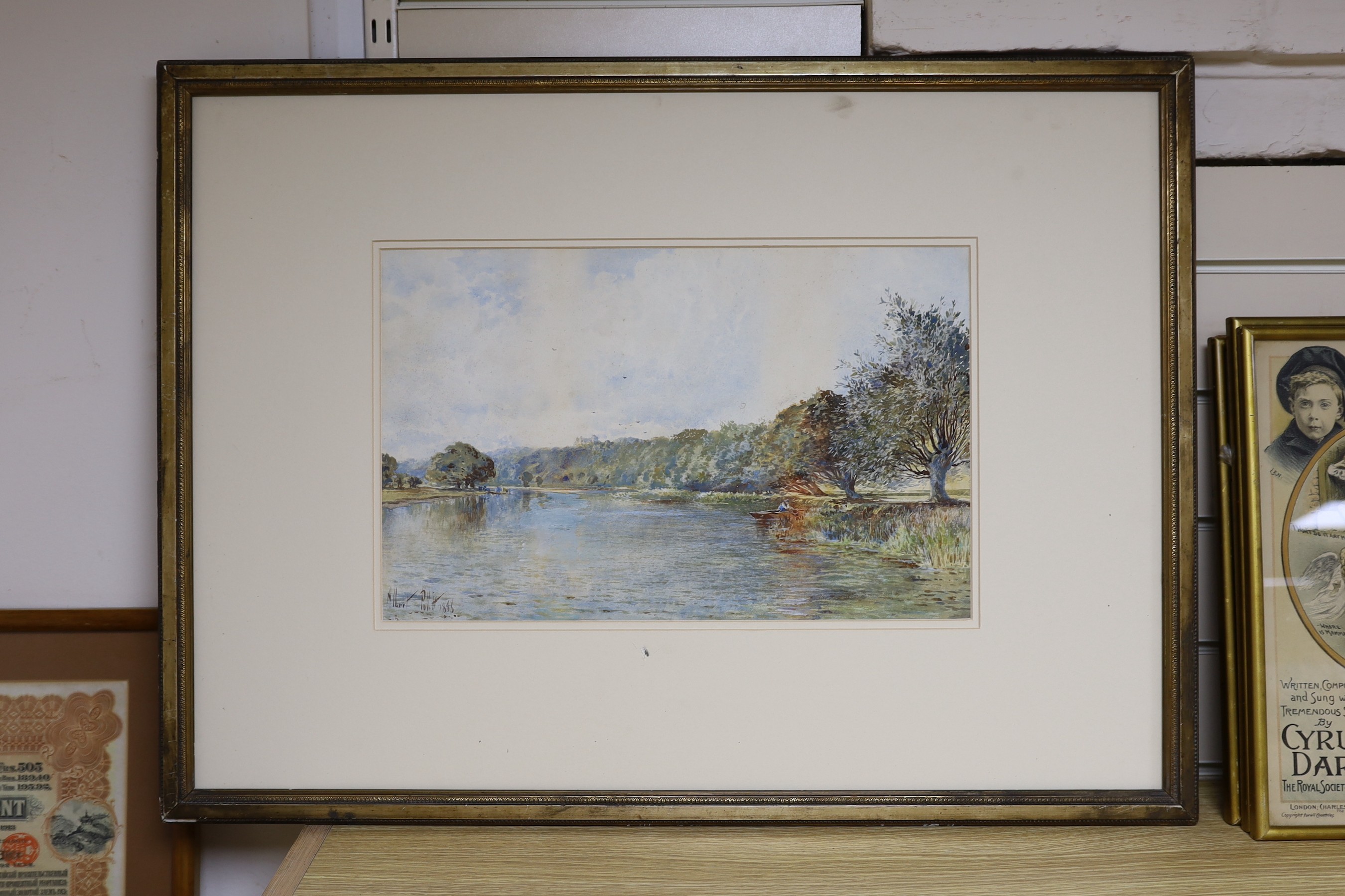 Albert Pollitt (1856-1926), watercolour, 'Prudhoe Castle in the Tyne', signed and dated 1886, 28 x 44cm